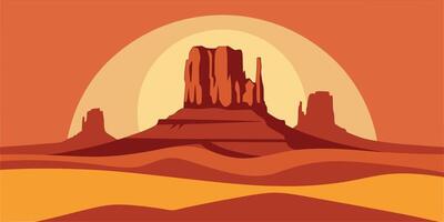 Flat Monument Valley landscape with mesas a warm orange yellow color palette butte vector