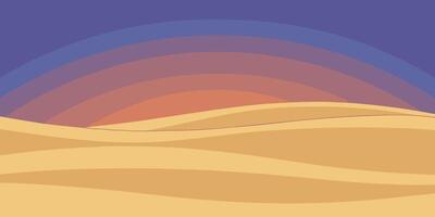 Sunset Desert Landscape Sand Dunes, Colorful Sky, Evening Serenity vector