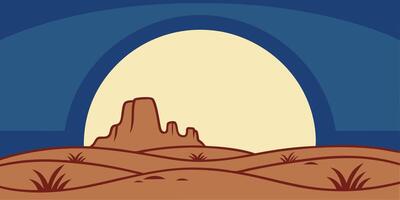 Flat a desert landscape with a large moon stylized rock formations night vector