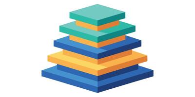 Isometric stack geometric planes in blue orange teal colors on vector