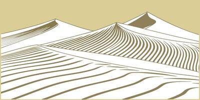 Graphic desert dunes with wind lines in tan against a beige sand landscape vector