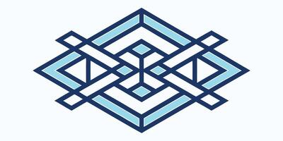 Geometric line art mesh interlocking rhombuses in navy light blue colors on vector