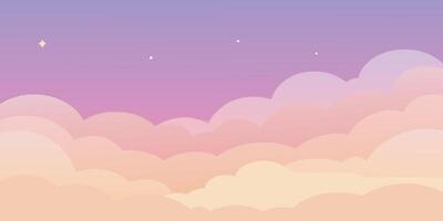 Pastel sky with clouds stars Ombre color gradient from peach to violet vector