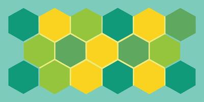 Colorful hexagonal honeycomb pattern on a teal with yellow green teal cells Prismatic vector