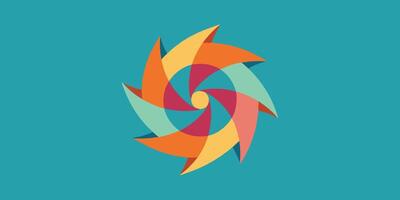 Colorful geometric pinwheel design on teal with orange yellow red teal shapes abstract vector