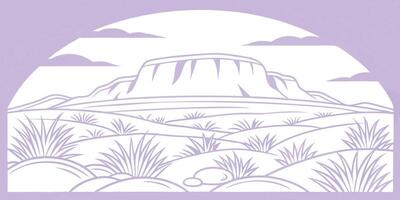 Stylized desert landscape with mountains clouds grass a soft purple color scheme vector