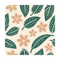 Beige green floral pattern with stylized plumeria flowers leaves vector