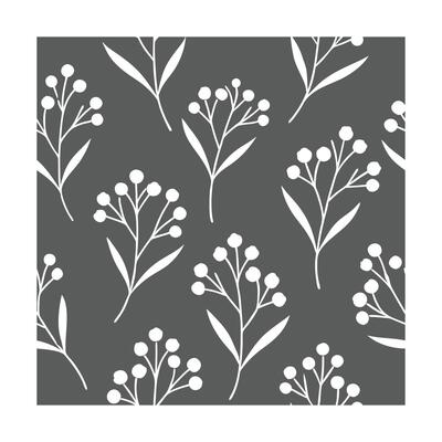 Minimal floral sprig pattern on a dark gray with a square composition baby's breath