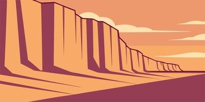Minimalist a desert cliff wall casting long angular shadows under a warm sunset sky vector