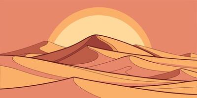Stylized desert landscape with layered sand dunes a warm sunset vector