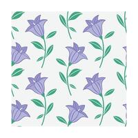 Repeating pattern stylized lavender bellflowers with green stems leaves on floral vector