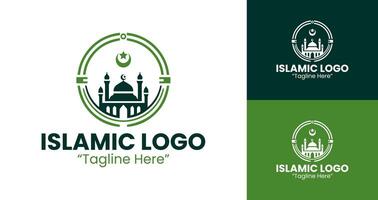 Creative Minimalist Green Mosque and Crescent Logo for Islamic Branding and Event Promotion vector