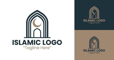 Brown and Dark Blue Islamic Logo with Crescent and Dome for Event Branding vector