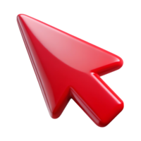 Illustration of a red 3d cursor arrow icon isolated on transparent background png