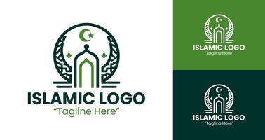 Creative Islamic Logo Design with Dome and Crescent in Green for Branding vector