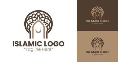 Modern Islamic Logo in Brown Palette Featuring Abstract Arch and Symmetrical Elements vector