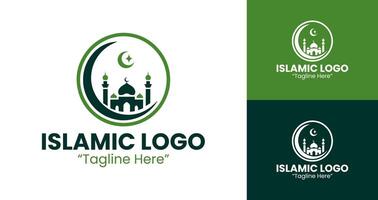 Creative Modern Green Mosque and Crescent Logo for Islamic Branding and Event Promotion vector