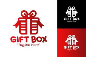 Dynamic Gift Box Logo with Red Gradient for Holiday Branding and Event Design vector