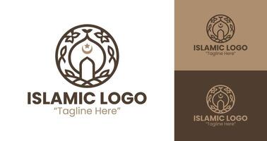 Elegant Modern Islamic Logo Design with Minimalist Shapes and Brown Color Scheme vector