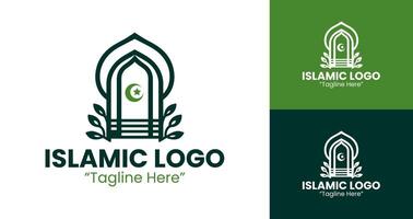 Creative Islamic Logo in Green Featuring Dome and Crescent for Branding vector