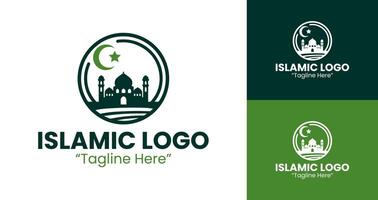 Islamic Green Crescent and Mosque Logo for Branding and Event Promotion vector