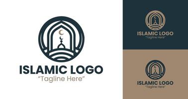 Islamic Logo in Brown and Dark Blue with Crescent for Branding and Events vector