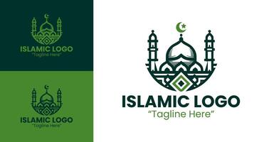 Dynamic Bold Green Mosque and Crescent Logo Design for Islamic Event Promotion vector
