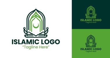 Unique Islamic Logo with Crescent and Dome in Green for Branding vector