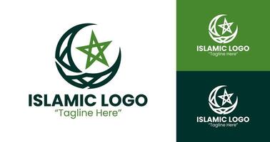 Creative Stars and Crescent Logo in Green for Islamic Event Branding vector