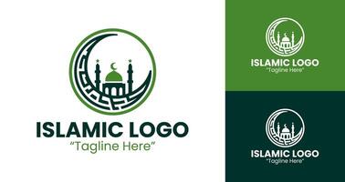 Creative Green Crescent and Mosque Logo for Islamic Event and Branding vector