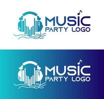 Dynamic Teal Blue Gradient Music Party Logo for Music and Concert Events vector