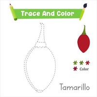 Handwriting Practice. Trace And Color The Tamarillo Food Which Is Perfect. Illustration vector