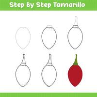 Step By Step Drawing Lime For Kids. Tamarillo Food Drawing Tutorial On How To Draw vector