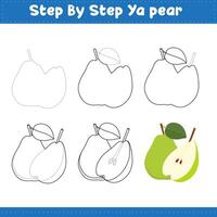 Step By Step Drawing Lime For Kids. Ya pear Green Food Drawing Tutorial On How To Draw vector
