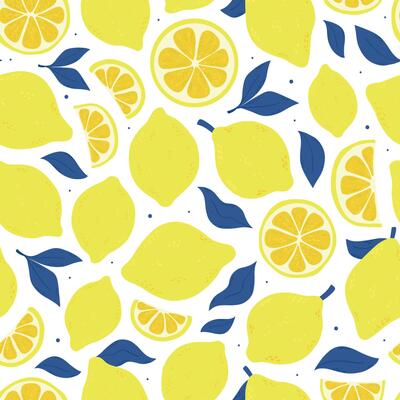 Lemons and leaves seamless pattern on white background for wallpapers, textile prints, scrapbooking, wrapping paper, stationery, banners, backgrounds, etc. EPS 10