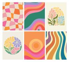 Groovy wallpapers and backgrounds collection for cards, posters, prints, templates, banners, etc. Retro wallpaper set. EPS 10 vector