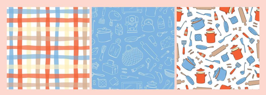 Kitchen patterns collection, kitchen utensils doodles for wallpaper, wrapping paper, scrapbooking, stationery, kitchenware, textile prints, etc. EPS 10