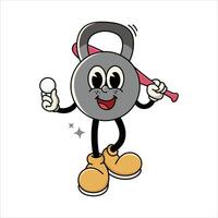 Funny Kettlebell Character Holding Bat and Ball Playing Baseball vector