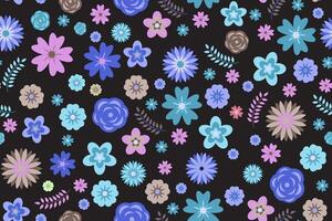 seamless pattern retro hand drawn groovy floral vector
