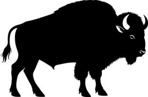 Black silhouette of a north american bison standing in profile on a white background vector