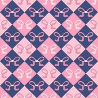 A charming pattern of alternating pink and navy blue squares, each adorned with a cute bow vector