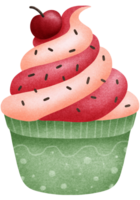 Isolated cute red icecream cupcake with cherry on top in crayon art style and transparent background png