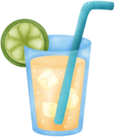 isolated cute glass of lime juice with slice lime wedge in crayton art style on transparent background png
