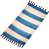 Isolated blue white strip picnic blanket beach towel in crayon style on transparent background png
