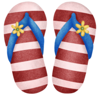 Isolated red white strip flip flop shoes footwear on summer beach in crayon art style on transparent background png