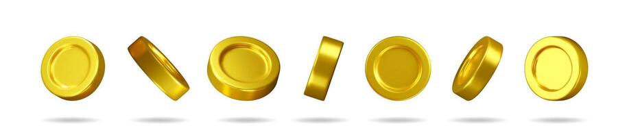Set of gold coins falling at different angles vector