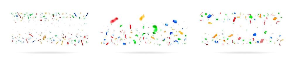 Three sets of colorful confetti falling vector