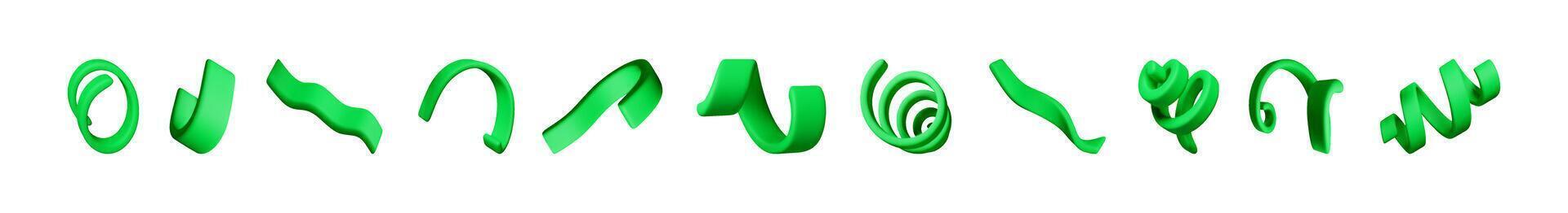 conjunto de verde 3d resumen formas y Rizado objetos vector