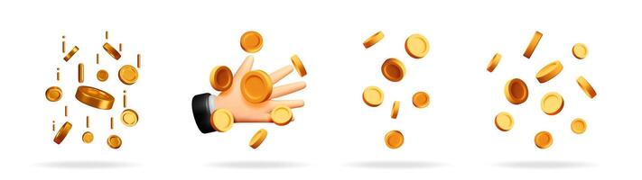 Falling coins and hand illustration vector