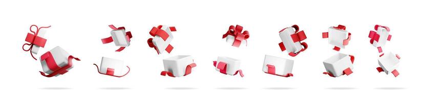 Set of open white gift boxes with red ribbons vector
